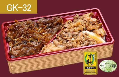 オリーブ牛と希少糖のすき焼きとオリーブ豚の生姜焼き重